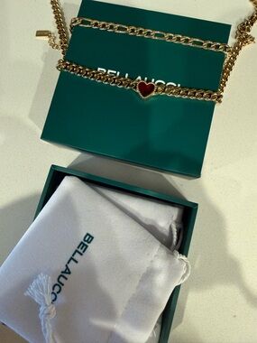 Gold Chain Necklace with Red Heart Pendant